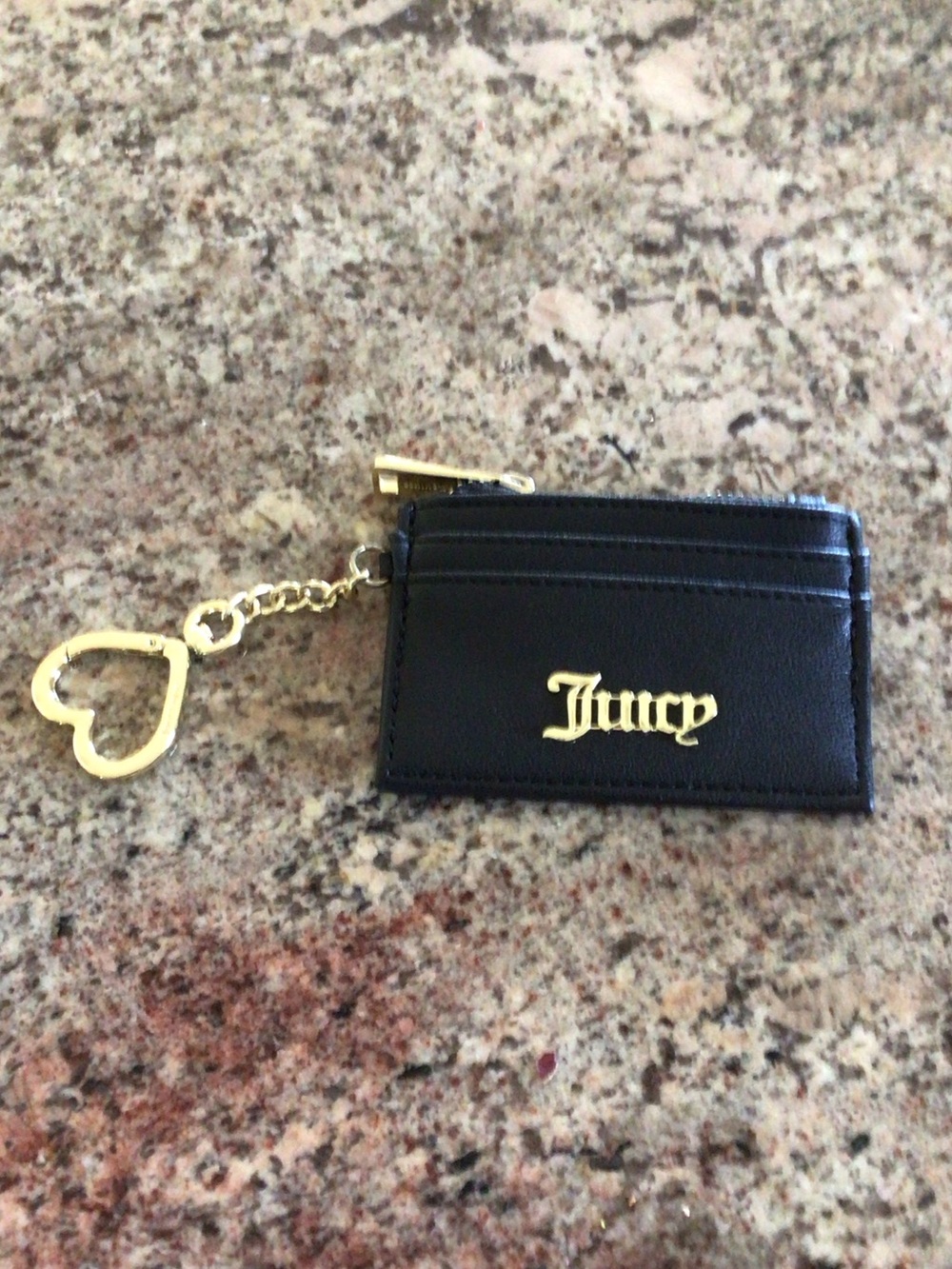 Juicy Couture Black Card & Key Holder with Gold Heart Charm